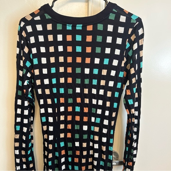 Boss Hugo Boss Esetta Ruched Dress Small Geometric Square Print Midi Long Sleeve - Picture 8 of 12